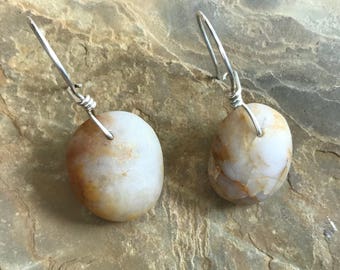 Beach Stone Earrings with Creamy Quartz stone