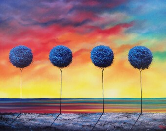 Abstract Tree Art Print Blue Landscape Giclee Multi Abstract Tree Art Print Blue Landscape Giclee Multi