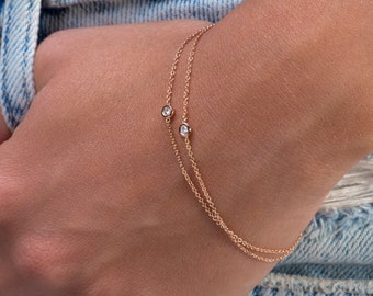 Diamond bracelet Delicate daimond bracelet Gold chain bracelet Solid gold bracelet Tiny diamond bracelet