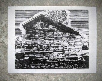 Chicken Coop wood block print
