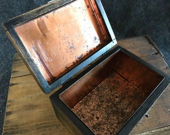 Vintage copper-lined wood recipe box