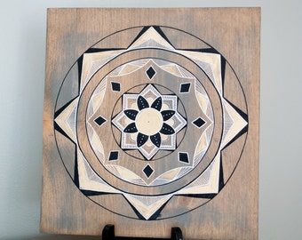 Mandala Art- Mandala on Distressed Wood- Mandala Wall Hanging- Mandala Decor- Black/Gold Mandala