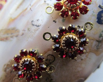 Vintage Swarovski Ruby Crystal Flowers Connectors