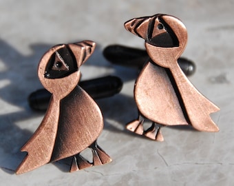 Puffin cufflinks in copper finish