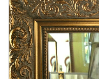 Bella Ornate Embossed Framed Wall Mirror Antique Gold Finish