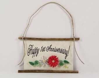 Happy 1st Anniversary Paper Quilled Magnet 527, Husband and Wife Gift, Kitchen Decor, Anniversary Ornament, 3D Paper Quilling, Couples Gift