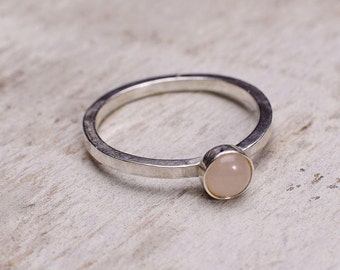 Peach Moonstone Silver Satellite Ring