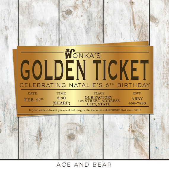 Willy Wonka Birthday Golden Ticket Birthday Invitation