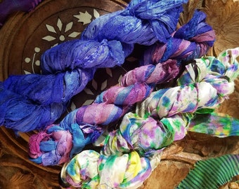 Sari ribbon, 20+ yards, silk sari ribbon, recycled sari ribbon knitting journaling crochet mixed media trim altered art jewelry making