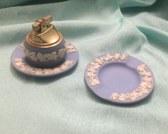 Round ball Lighter and 2 Ash Tray Set Vintage Wedgwood, Lavender, Jasperware