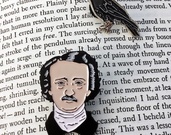 Edgar Allan Poe and Raven Enamel Pin
