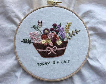 Flower Basket Hand Embroidery Pattern - PDF Download - PDF Pattern