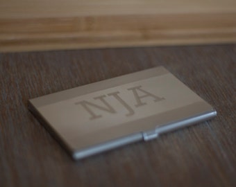 Personalized business card holder or business card case. Monogram custom card holder as new job gift or graduation gift business card holder