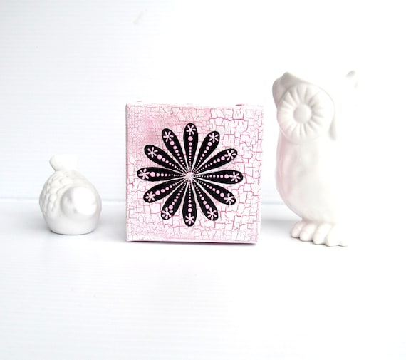 Pink white and Black art 4x4 painting on canvas Flower