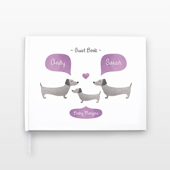 DACHSHUND Wiener Dog Baby Shower Guest Book, Personalized Baby Book, Animal Baby Guestbook, New Baby Gift, Baby Journal, Baby Notebook