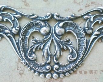 TWO Brass Necklace Bases, Fancy, Sterling Silver Finish