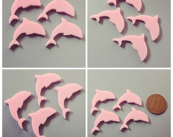 4x laser cut acrylic dolphin cabochons light pink