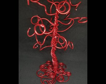 Red wire tree sculpture, tree of life art object, wire sculpture, tree sculpture, art object, gifts for her, home decor, red aluminum tree