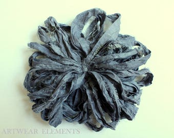 TASSEL BOW Brooch, Medium Dark Gray, Sari Silk, Fair Trade, Textile Art, Bow, Brooch, Ribbon, Silk, GORGEOUS Silk, ArtWear Elements