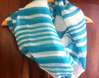 turquoise stripe Infinity scarf , Chunky Infinity Scarf Loop Scarf, women accessories,Chunky lightweight,Infinity Scarves
