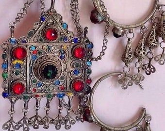 Old Berber Headdress with Enamel & Colored Glass, S. Morroco