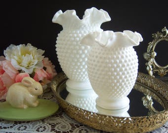Fenton Hobnail White Milk Glass Vase - Hobnail Milk Glass Vase - Wedding Milk Glass - Double Crimped Hobnail Milk Glass Vase - Wedding Vase