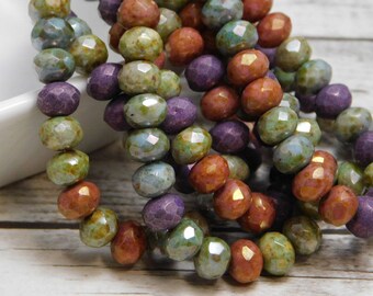25pcs - 5x7mm - Rondelle Beads - Czech Rondelle - Firepolish Beads - Mixed Glass Beads - Picasso Beads - Czech Glass Rondelles - (366)