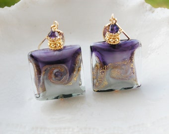 Purple Square Murano Glass Earrings