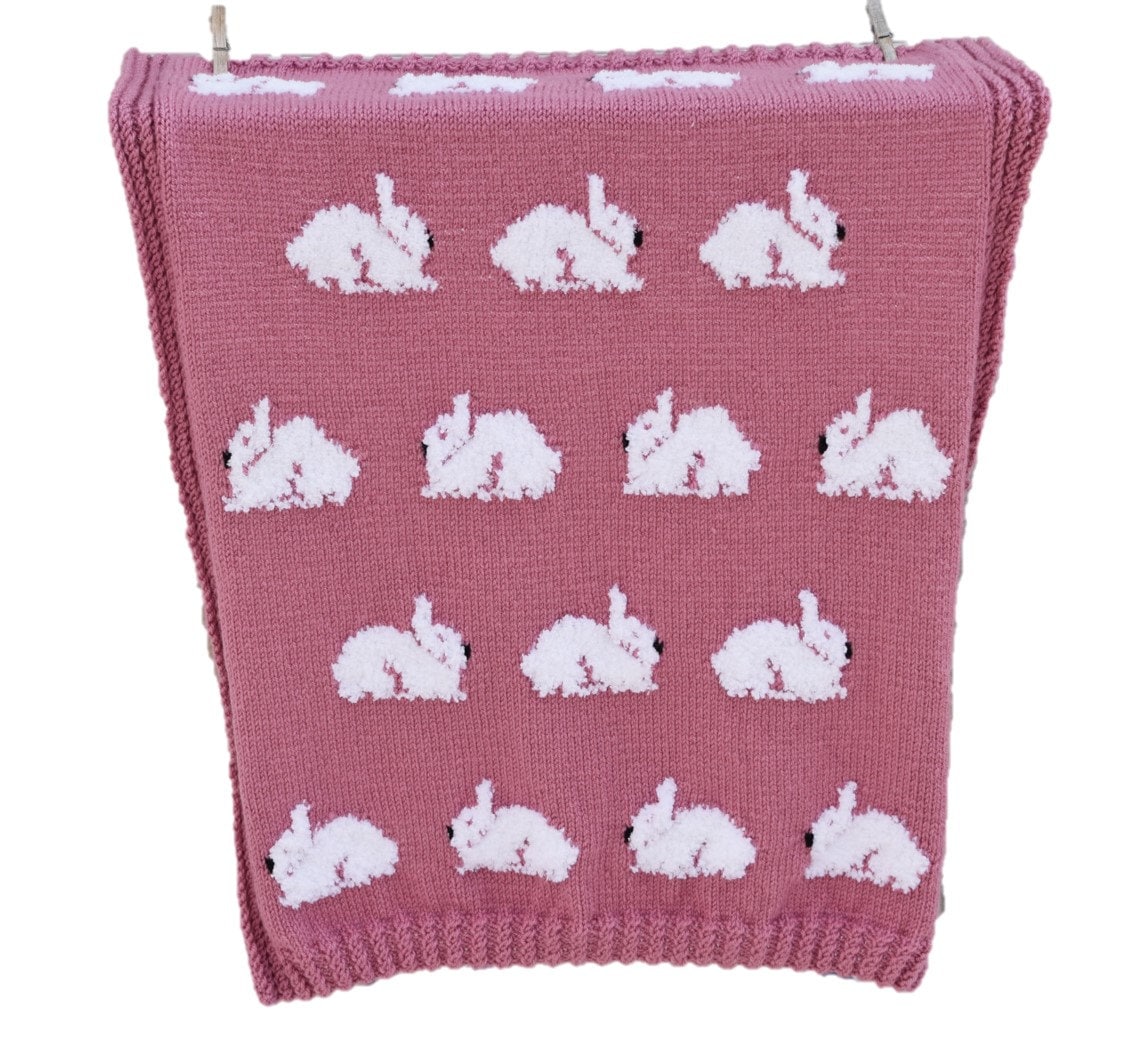 Rabbit Blanket Knitting Pattern, Throw Knitting Pattern