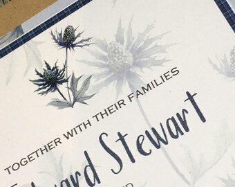 Scottish wedding invitations Blue Thistles and tartan / Modern Scottish wedding - Sample listing