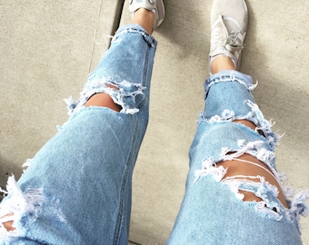 custom ripped jeans // all sizes // high waisted ripped boyfriend jeans