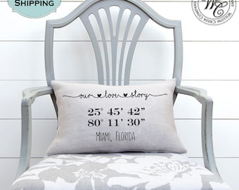 GPS coordinates, Latitude, latitude Longitude, Coordinates Pillow, Wedding Gift, Wedding Gifts, Newlywed Gift, Engagement Gift, deployment