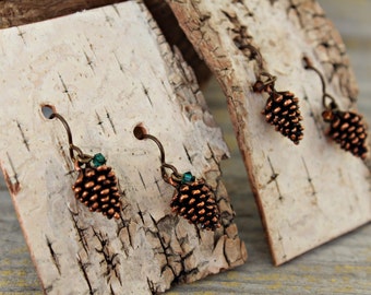 Pine Cone Earrings, Pine Cone Jewelry, Antique Copper or Antique Silver Pine Cones