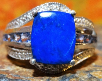 Signed sz9 5.60ct Ring Lapis Lazuli Tanzanite and 925 Sterling Silver