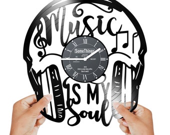 MUSIC GIFTS CLOCK Vinyl Record Clock Headphones Wall Clock Music Themed Decor Clock Art Poster Retro Vinyl Record Clock novelty gift ideas