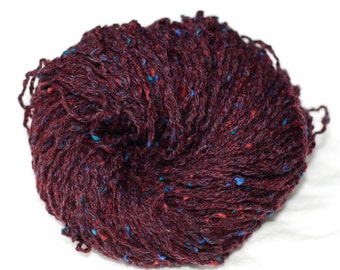 Pure Wool Recycled Yarn, Dark Burgundy with Specs, Worsted Weight, 108 Yards