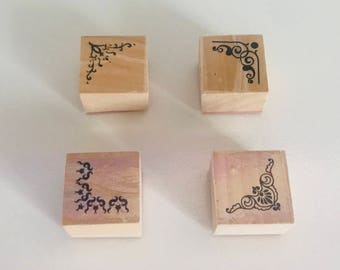 4 stamps in wood reusable 3X3cm