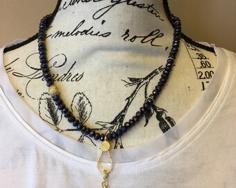 Black spinel necklace with pave pendant