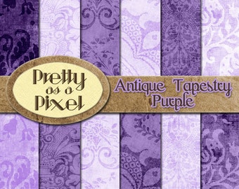 Antique Tapestry - Purple - INSTANT DOWNLOAD - Digital Paper Pack - Scrapbooking Backgrounds - 12 x 12 - Set of 12