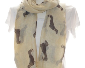 Beige Dog print scarf, Beach Wrap, Cowl Scarf, dog print scarf, cotton scarf, gifts for her