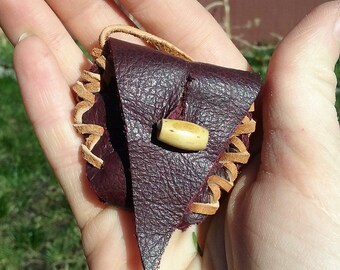Handmade Leather Pouch with Bone Bead and Celtic Knot embellishment