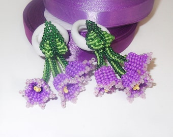Set of 2 hair tie Ponytail holders Hair flowers Elastic hair tie Beaded hair scrunchies Seed bead lilac flower bell Girl hair scrunchies