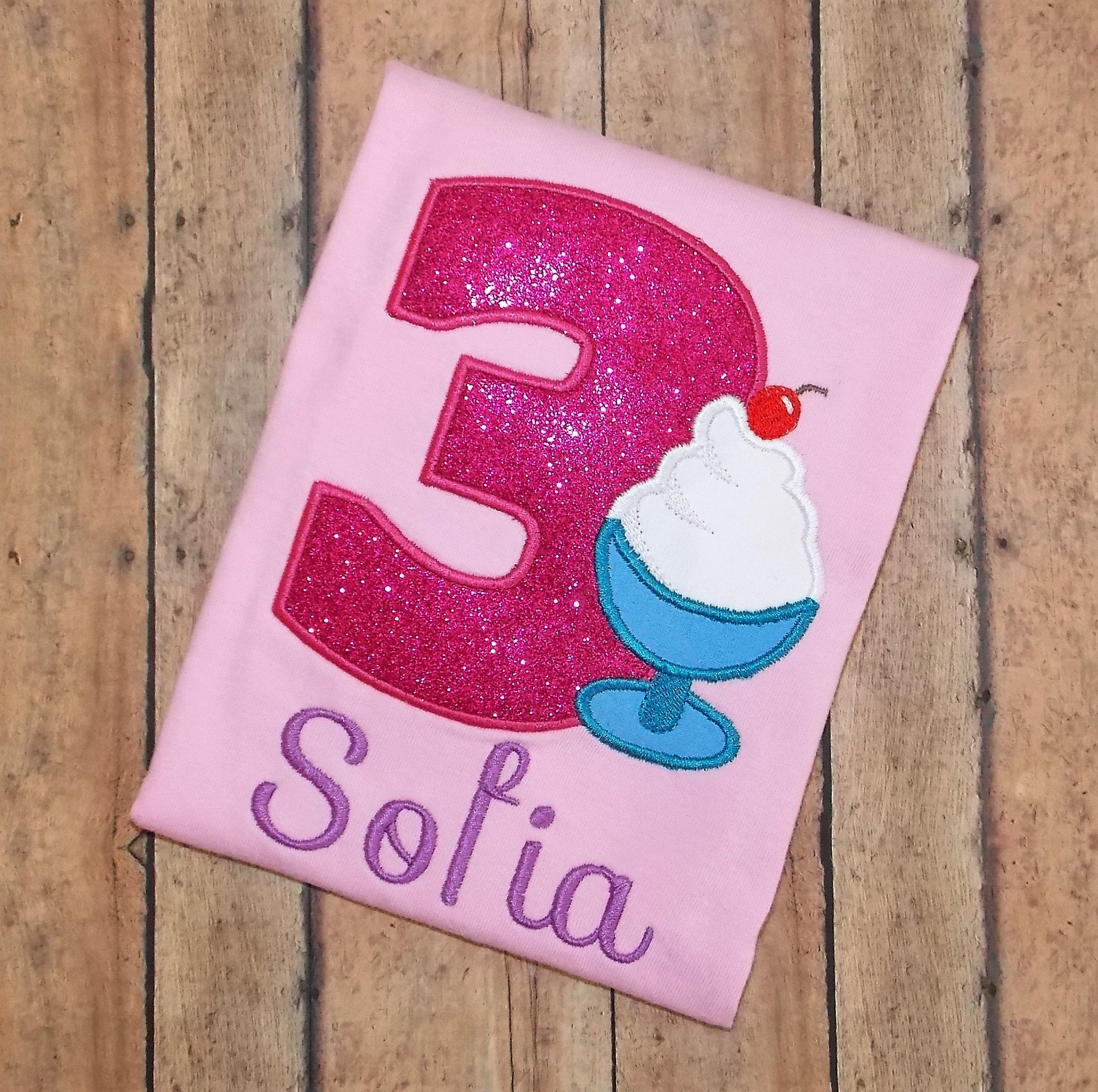 Birthday ice cream embroidered applique shirtbodysuit Birthday ice cream embroidered applique shirtbodysuit