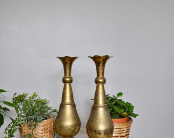 Pair of large brass candlestick holders / brass candleholders, mid century modern brass candle holders, candlesticks, boho decor, zero waste