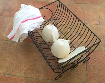 Vintage French Dish rack / French Metal drying Rack
