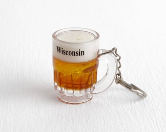Vintage Beer Keychain Wisconsin Souvenir, Acrylic Stocking Stuffer for Men or Women