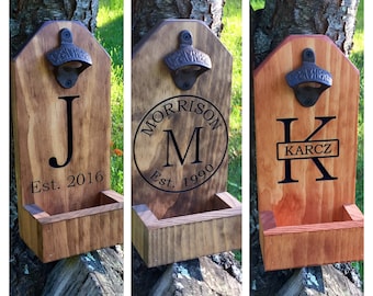 Personalized Beer Bottle Opener, Groomsmen Gift, Rustic Engraved Beer Bottle Opener, Cap Catcher, Wedding, Gift Ideas, Man Cave