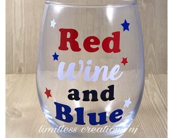 red wine & blue wine glass