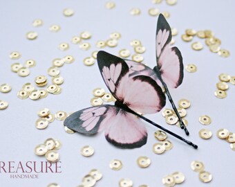 Hair pins with pink butterflies, set of two, soft pink butterflies, pink hair pins, pink butterfly jewelry, soft pink butterfly hair pins