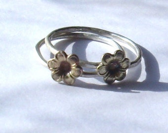 Little Flower- Sterling Silver and Brass -Stacking Ring